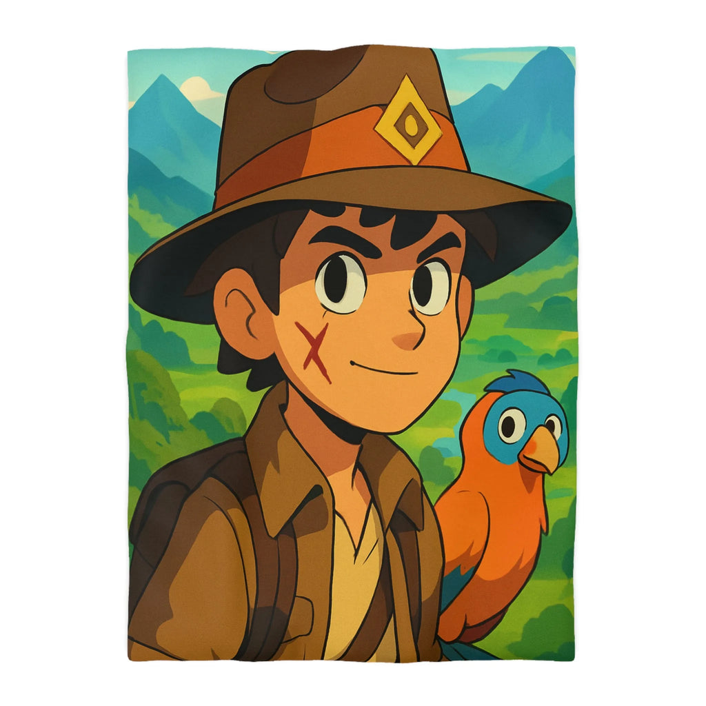 Housse de Couette Enfant Aventure Jungle avec Explorateur et Perroquet Coloré