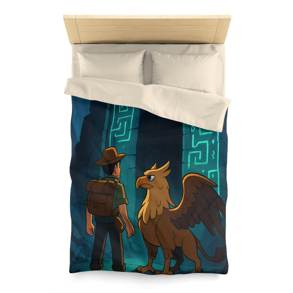 Housse de couette aventurier et griffon, rencontre mystique sous la lumière lunaire