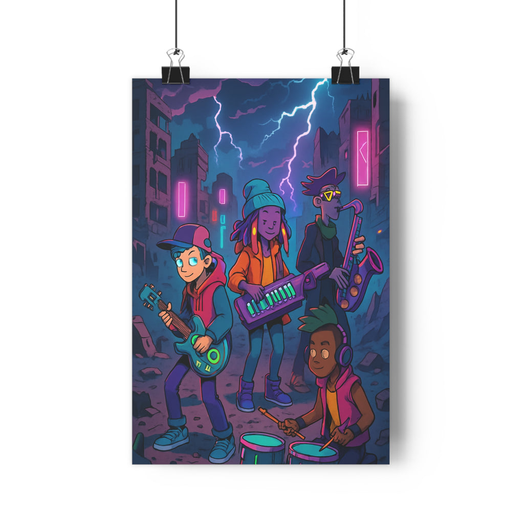 Poster décoratif anime cyberpunk néon futuriste urbain moderne coloré dynamique salon chambre tendance musiciens
