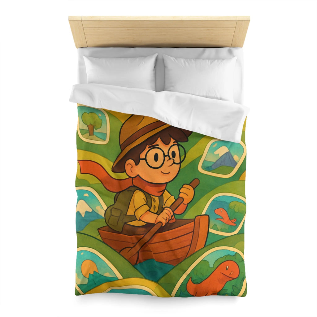 Housse de couette enfant aventure renversante explorateur en bateau et créatures mystiques