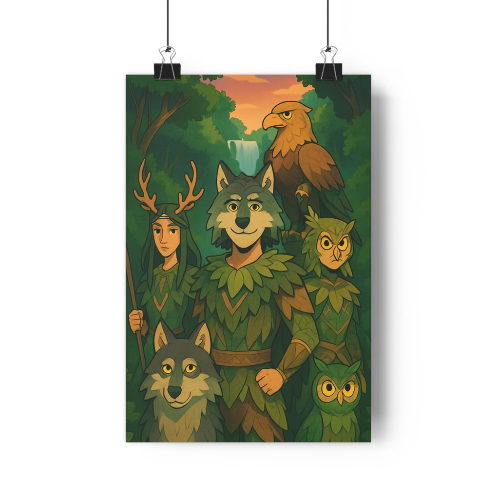 Poster décoratif cartoon nature sauvage vert brun mystique salon chambre écomythologique moderne qualité premium