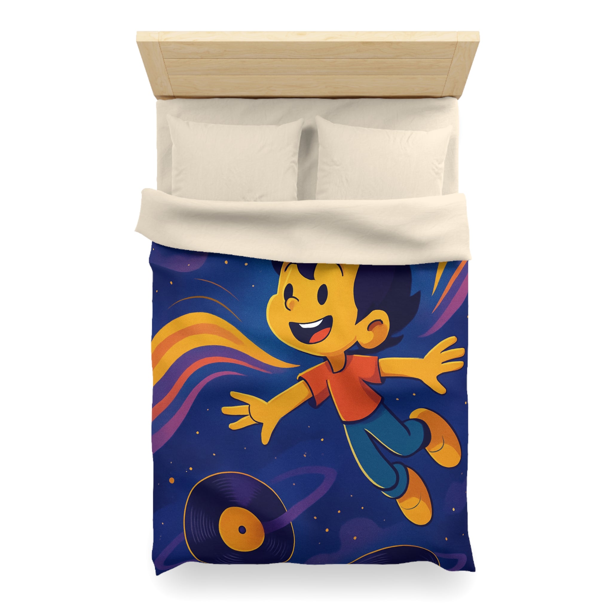 Housse de couette rêve lumineux enfant, aventure musicale, espace éclatant, design contemporain