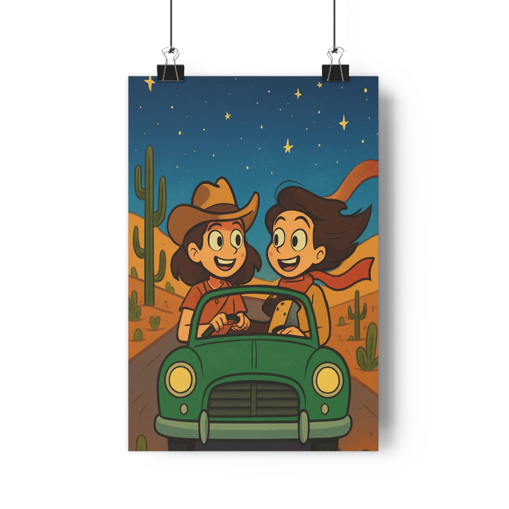 Poster décoratif rétro vert jaune cartoon aventure joyeux intérieur salon chambre bureau 30x46 cm