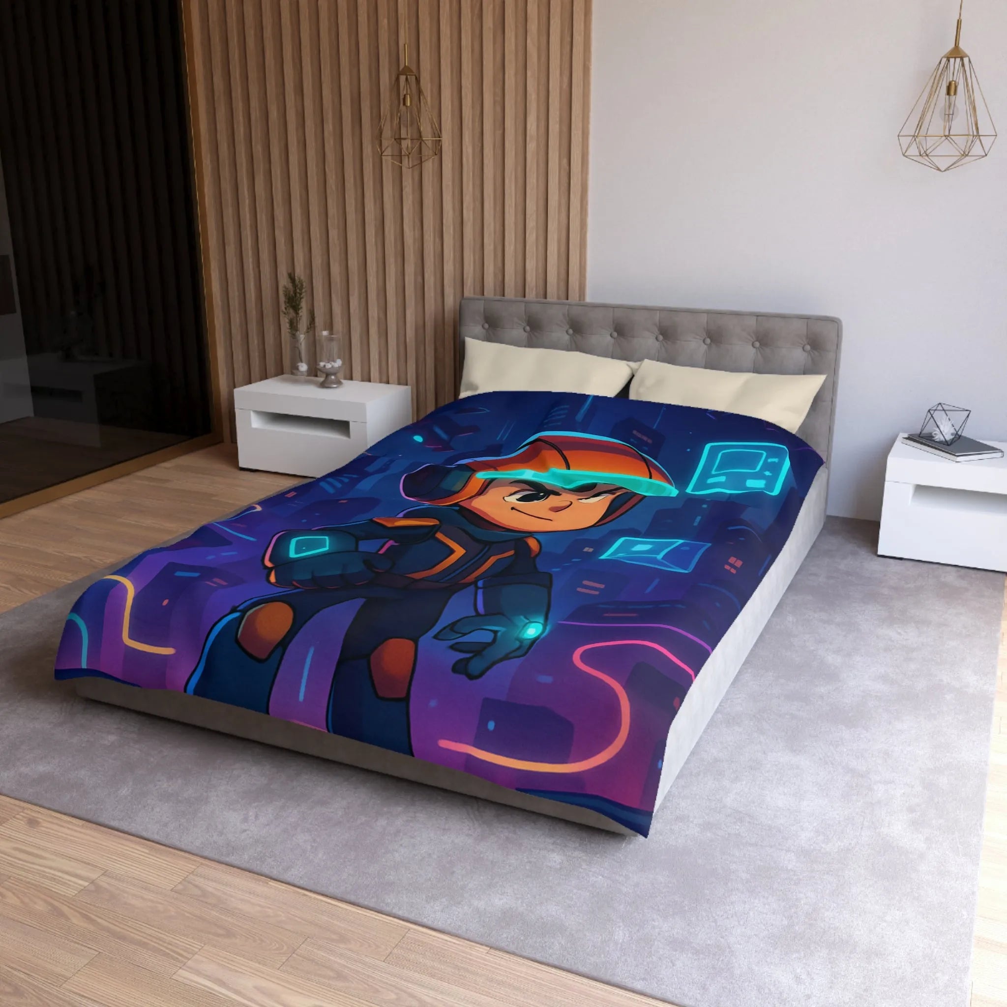 Envolez-vous avec housse de couette futuriste explorateur cosmique lumineux pour enfants