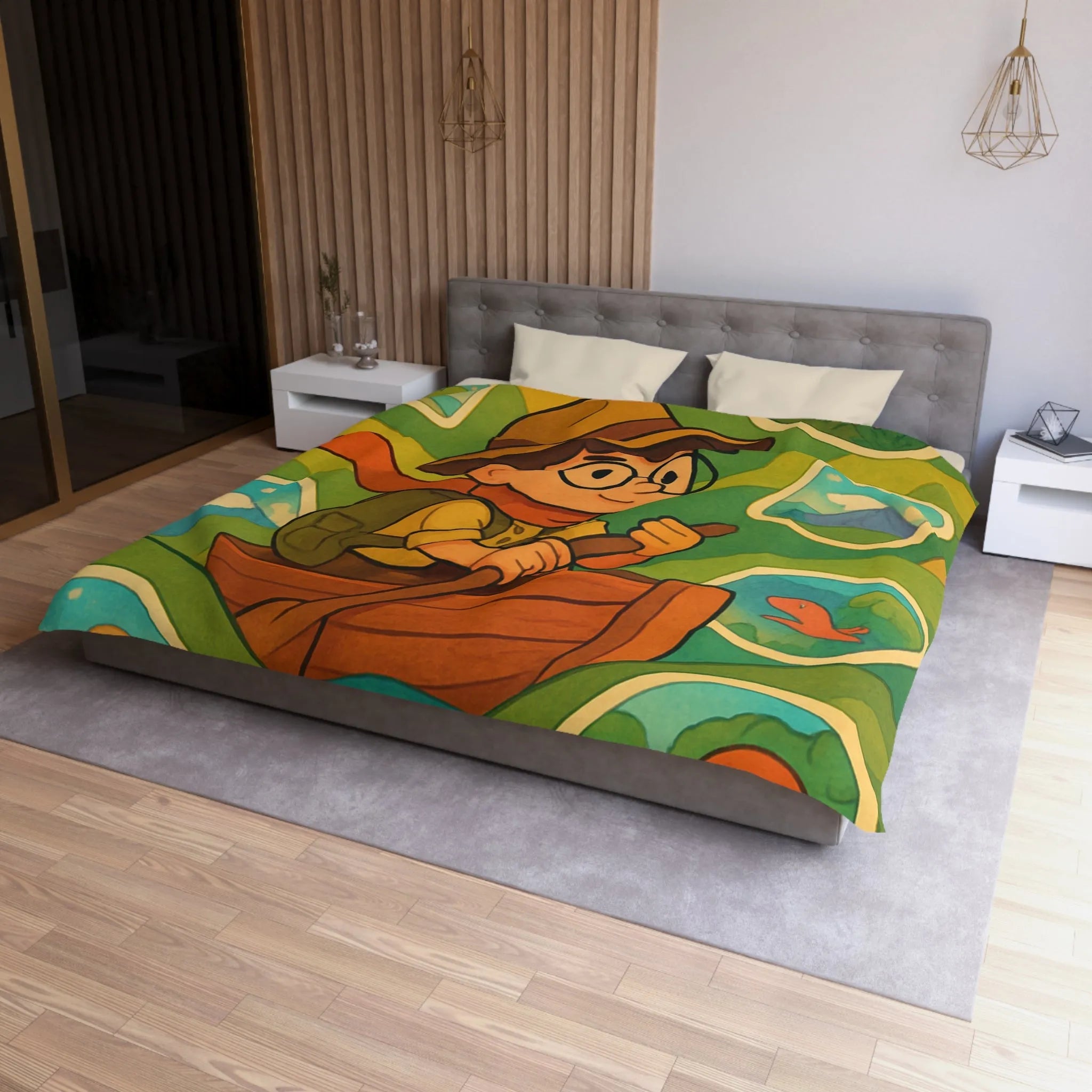 Housse de couette enfant aventure renversante explorateur en bateau et créatures mystiques