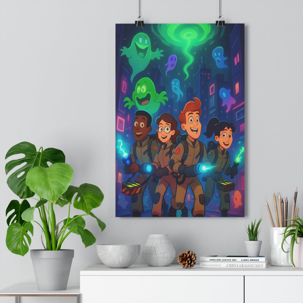 Poster décoratif surnaturel cartoon lumineux aventure fantômes salon chambre ambiance dynamique coloré design contrasté