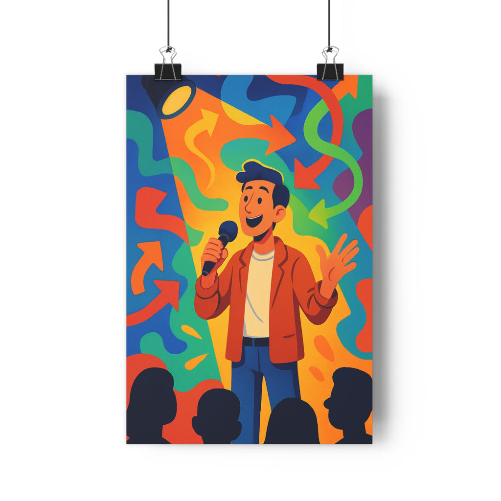 Poster décoratif vibrant scène bleu orange moderne joyeux bureau salon chambre design unique éclatant