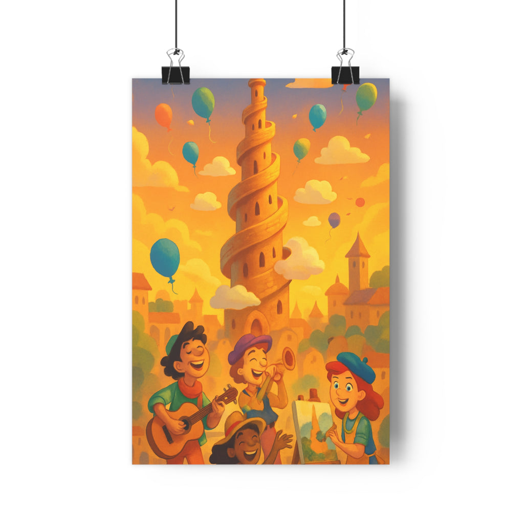 Poster décoratif cartoon coloré joyeux chambre salon enfants vibrant festif paris spirale 30x46 qualité