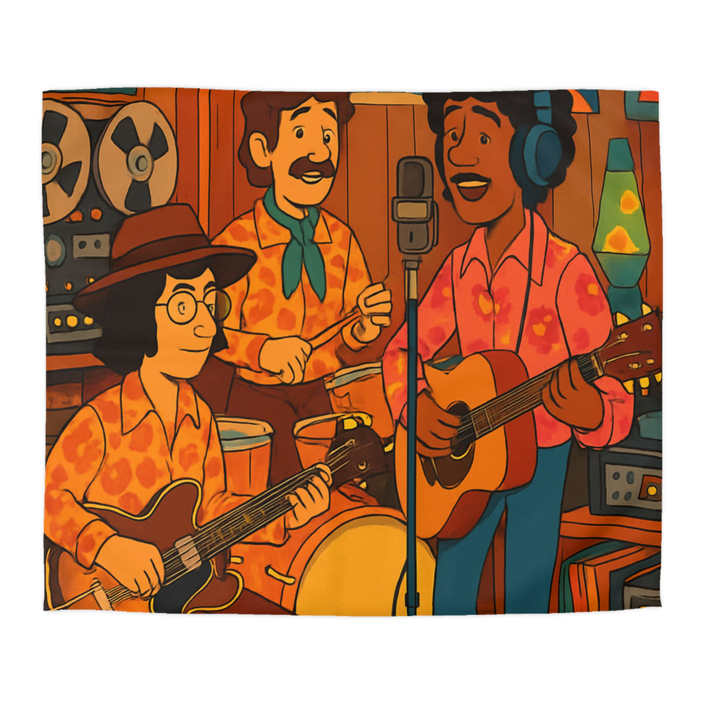 Housse de Couette Vintage avec Musiciens Rétro Jouant de la Guitare et Chanteur