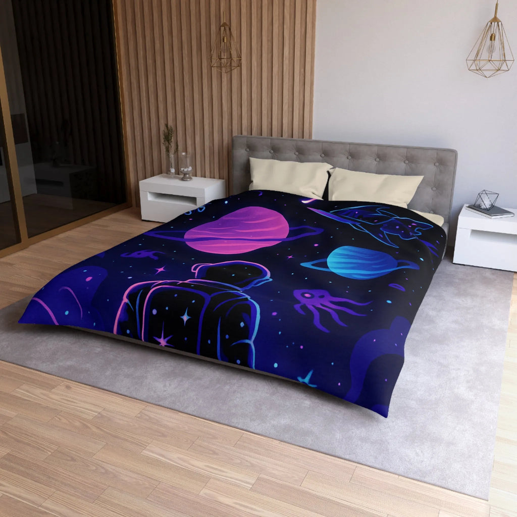 Housse de couette cosmique colorée avec astronaute, planètes et motifs galactiques rêveurs