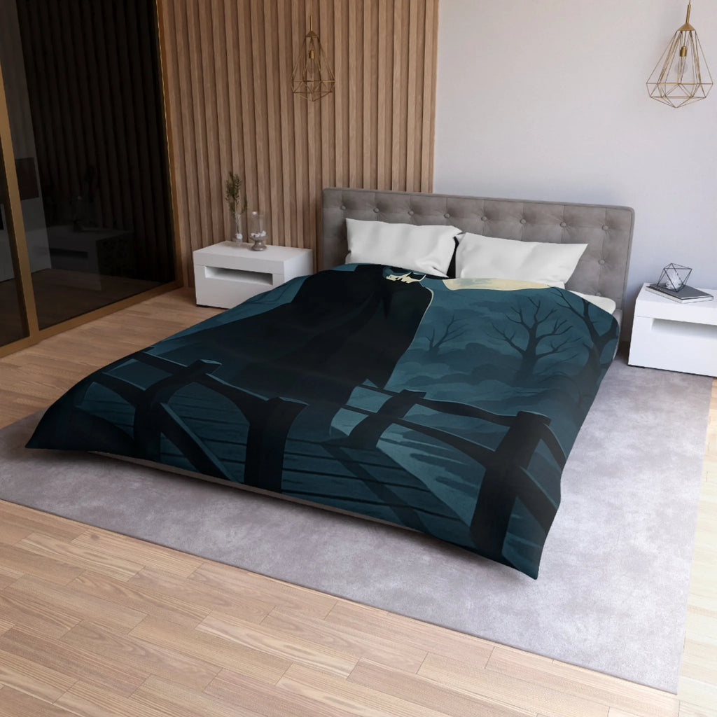 Housse de couette inspirée par l'art effrayant d'un paysage nocturne mystérieux.
