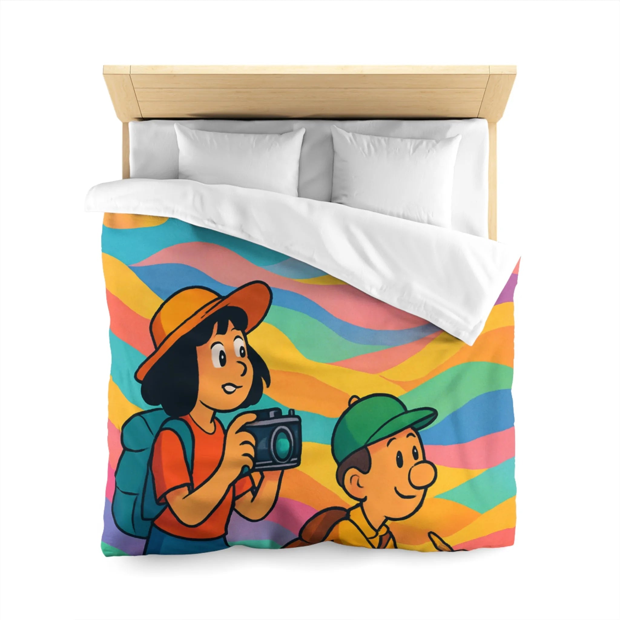 Housse de Couette Enfant avec Effet Arc-en-ciel et Motifs Oniriques Pleins de Couleurs