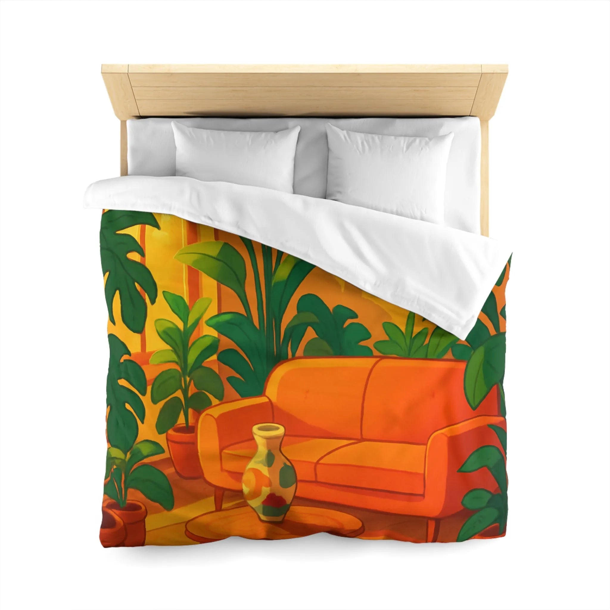 Housse de couette avec motif jungle moderne, ambiance chaleureuse et couleurs éclatantes