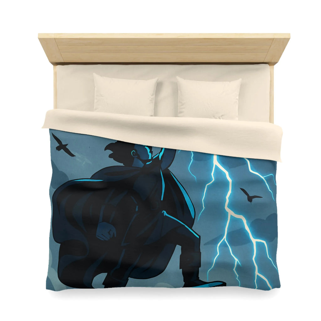 Housse de couette épique avec personnage et éclairs en style illustration fantastique