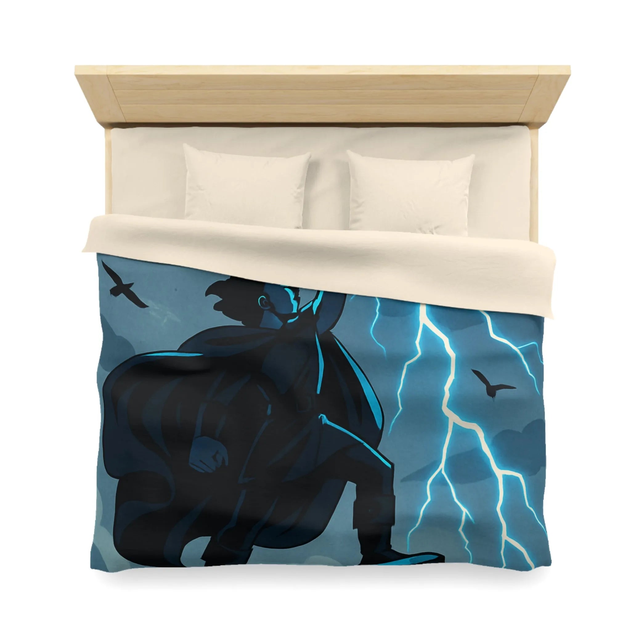 Housse de couette épique avec personnage et éclairs en style illustration fantastique