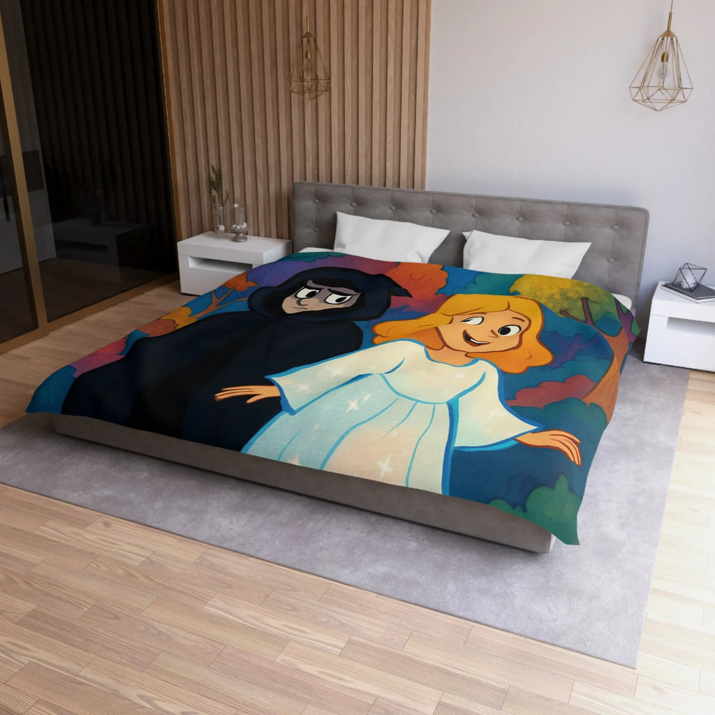 Housse de Couette Enchantée Forêt et Étoiles Enfantines avec Personnages Mystérieux