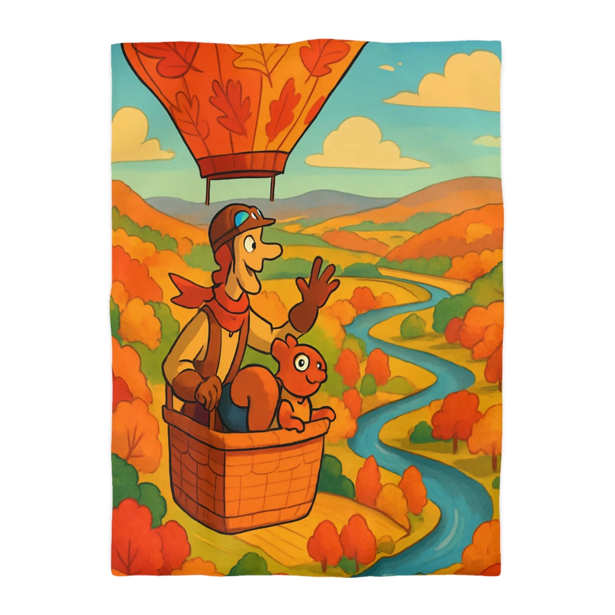 Housse de couette automnale avec montgolfière et paysage coloré pour chambre chaleureuse