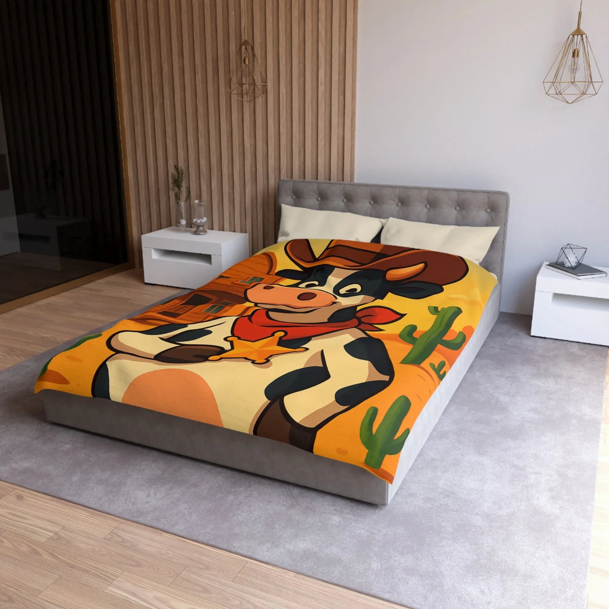 Housse de Couette Enfant avec Vache Cow-boy dans Paysage Désertique Coloré et Amusant