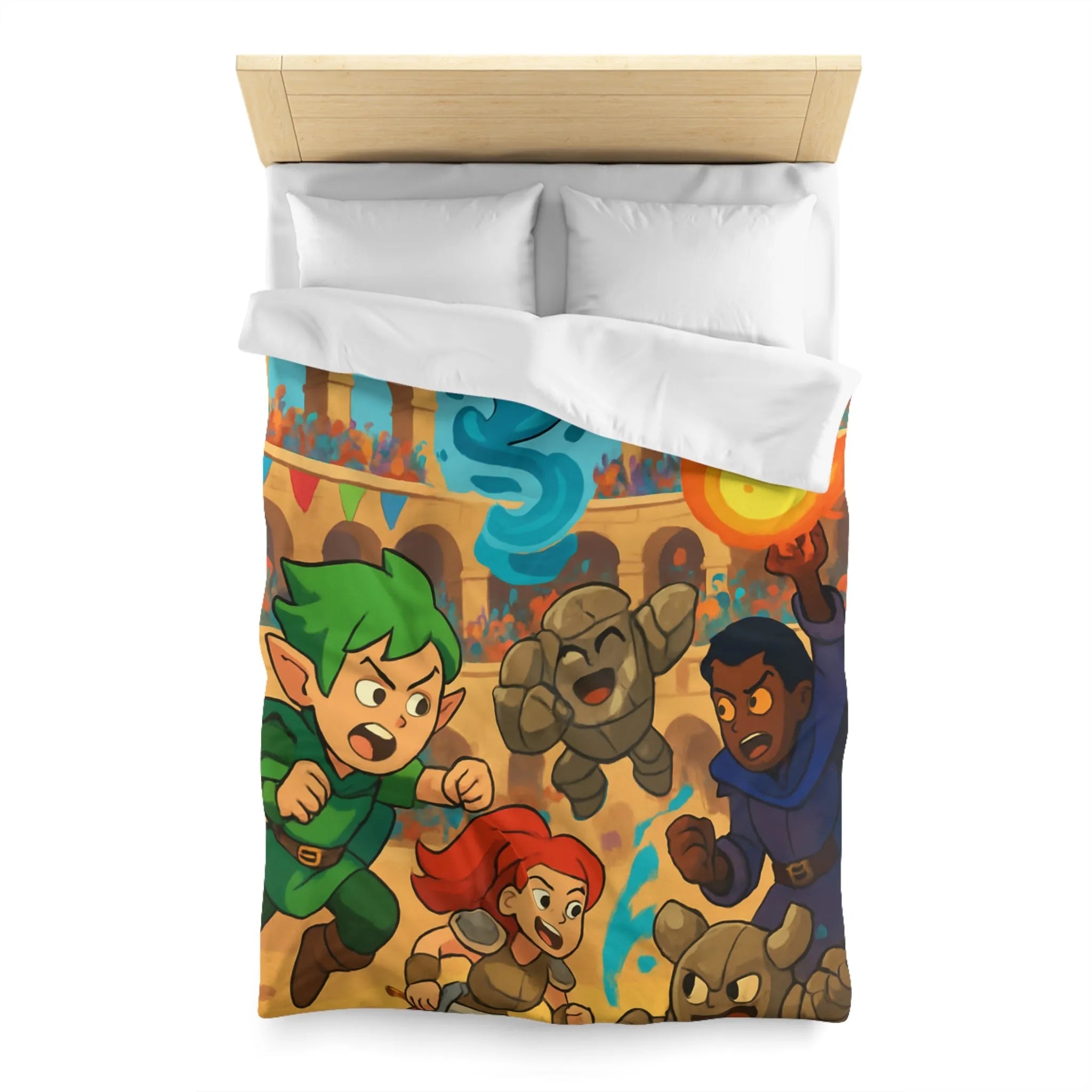 Housse de couette dynamique avec personnages de fantasy en pleine bataille épique animée