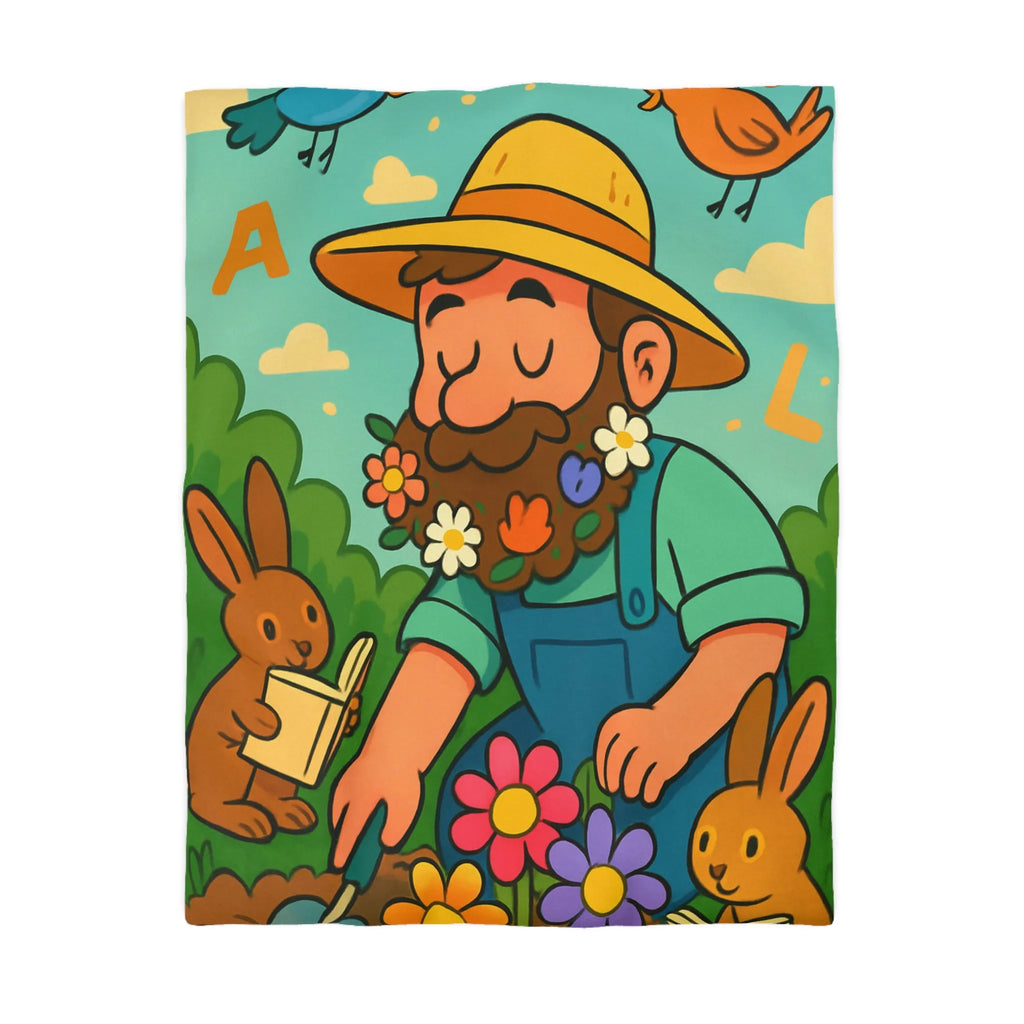 Housse de couette jardin enchanté avec fleurs, lapins et oiseaux colorés pour enfants