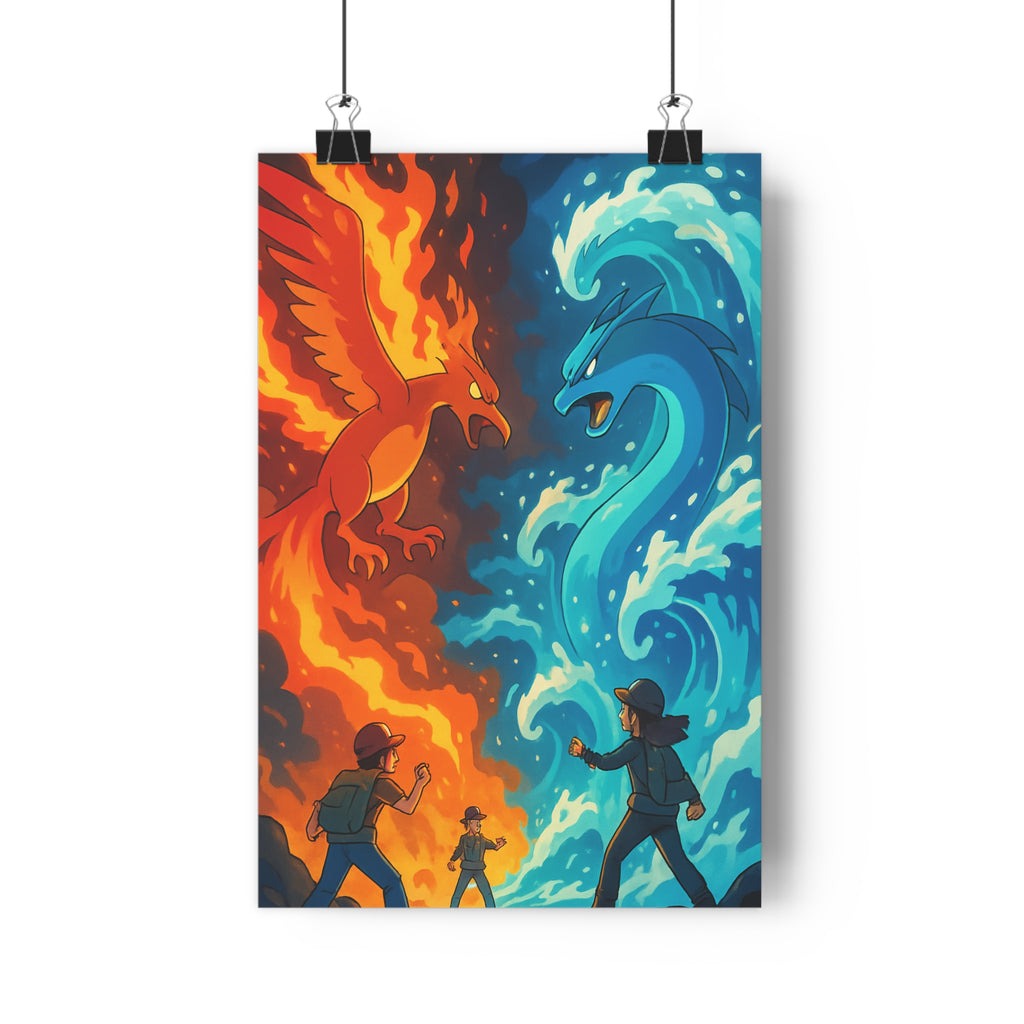 Poster décoratif aventure dragon oiseau vibrant feu eau salon chambre ambiance intense dynamique artistique