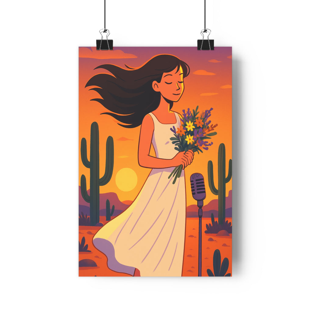 Poster décoratif cartoon pastel apaisant coucher soleil salon chambre art féminin floral 30x46 qualité