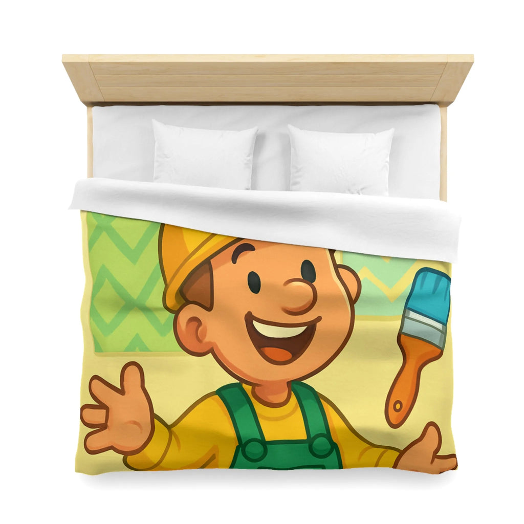 Housse de couette joyeuse pour enfants avec outils de bricolage et personnage souriant