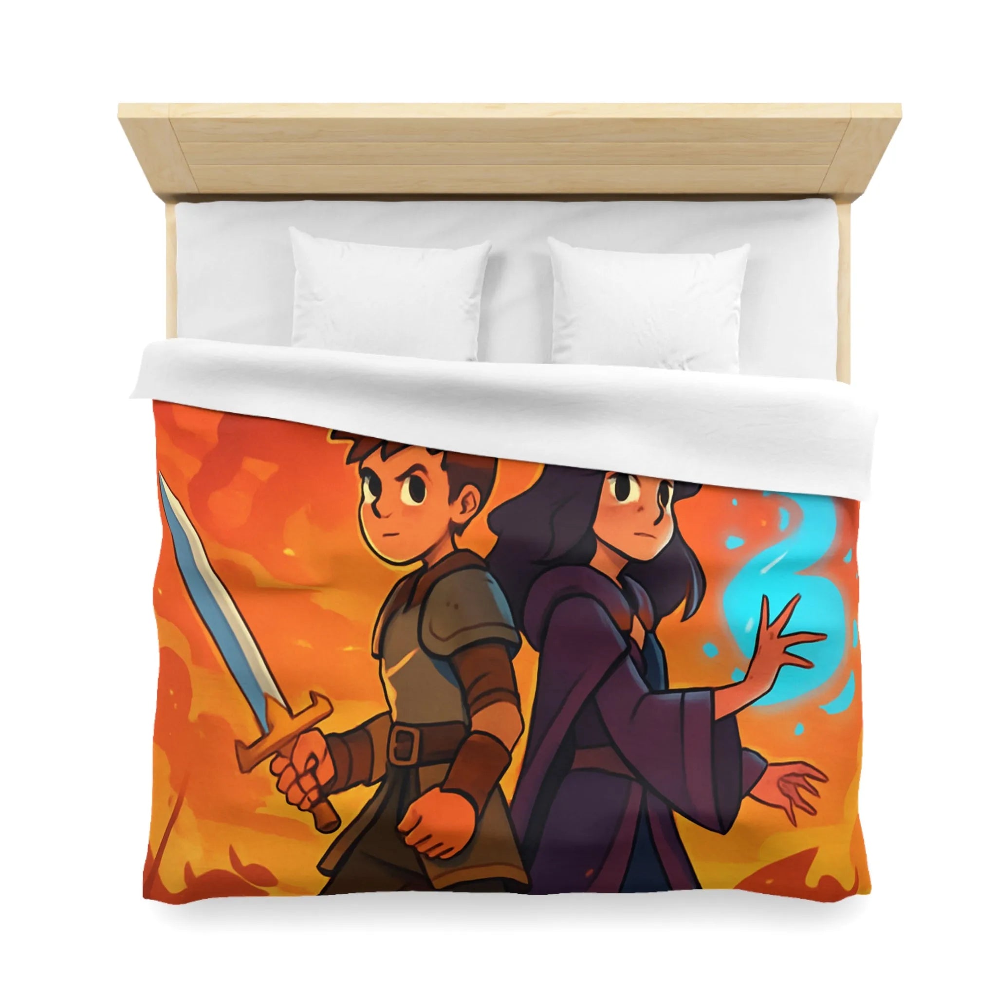 Housse de couette épique, jeunes aventuriers et dragons incandescents en fantaisie captivante