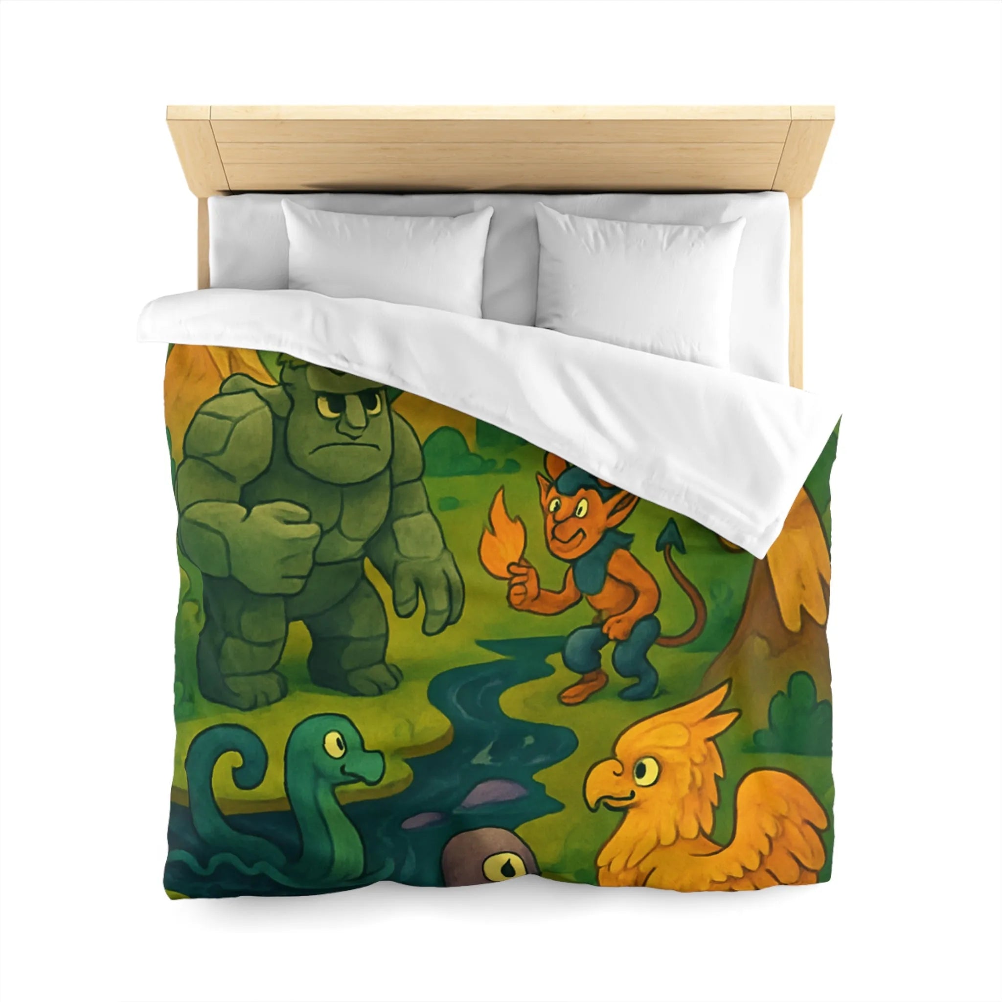 Housse de couette fantaisie créatures magiques et aventure pour chambre d'enfant unique