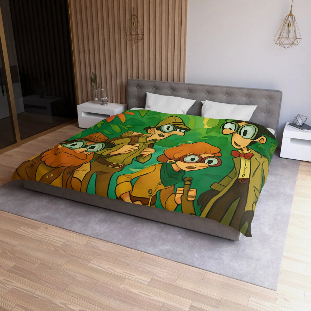 Housse de couette jungle colorée avec explorateurs, perroquet et singe aventureux