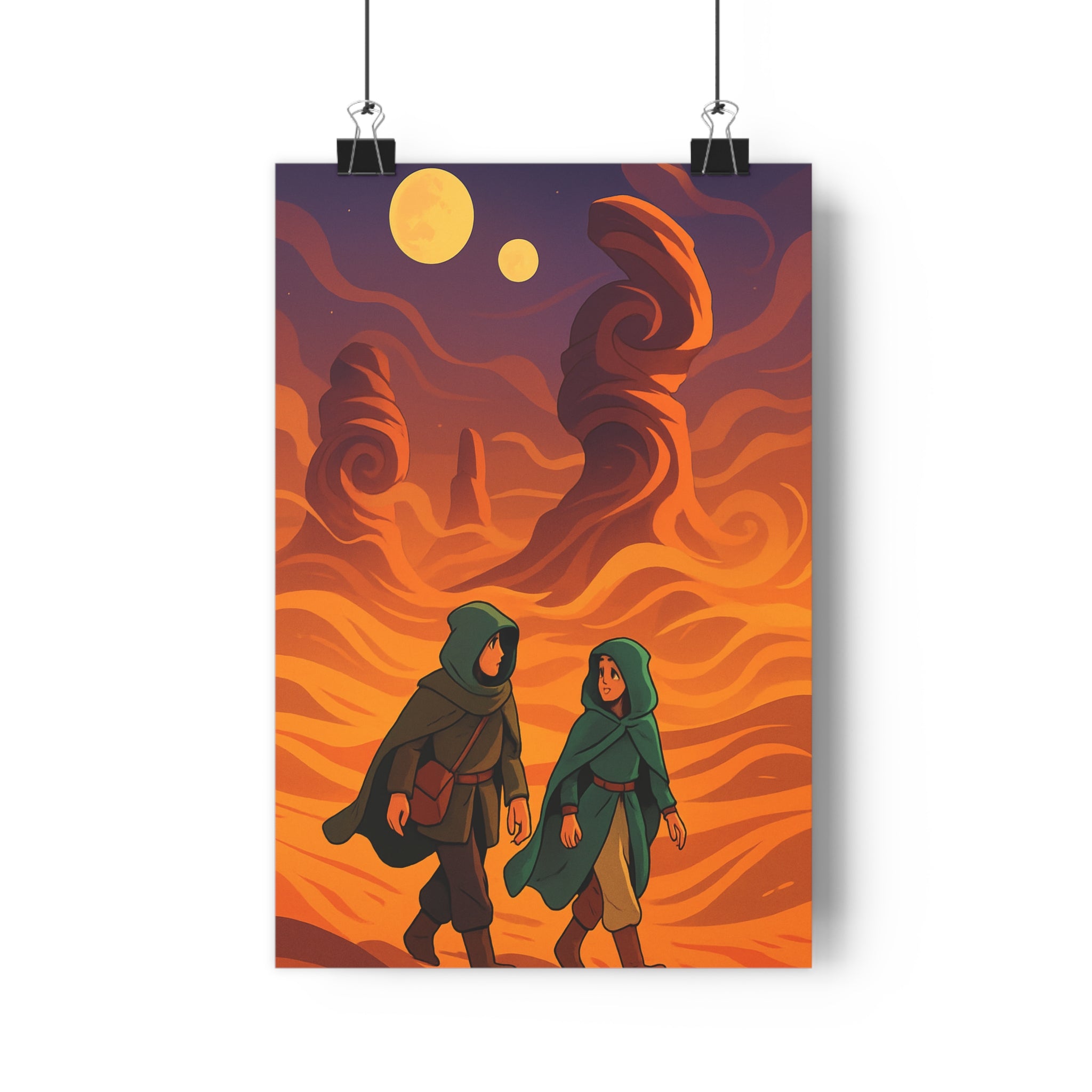 Poster décoratif cartoon désert doré ocre mystique salon chambre aventure format 30x46 cm qualité