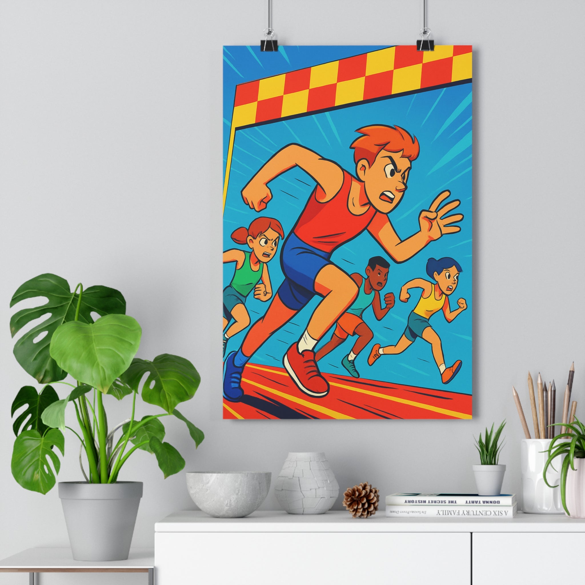 Poster décoratif énergique sportif dynamique olympique bleu rouge jaune bureau sport chambre motivation 30x46