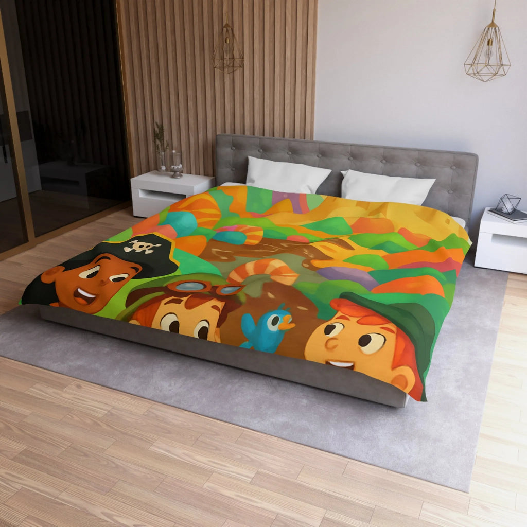 Housse de couette ludique pour enfants avec château et aventuriers aux couleurs vives