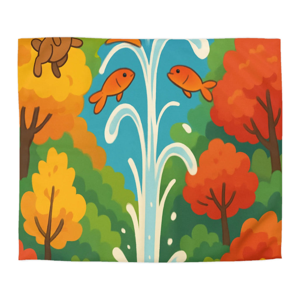 Housse de Couette Colorée avec Forêt Joyeuse et Animaux en Saut Cascade