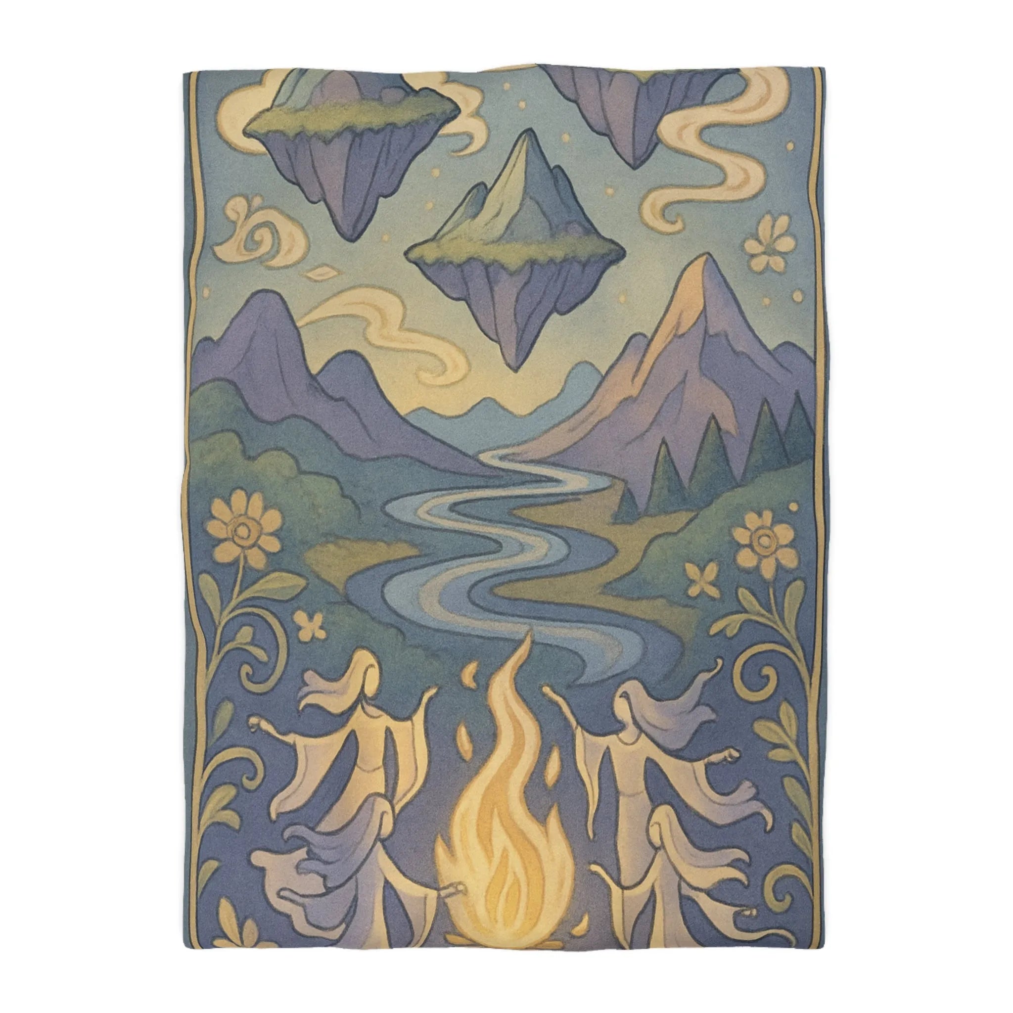 Housse de couette artistique avec montagnes flottantes et paysage féerique sous les étoiles