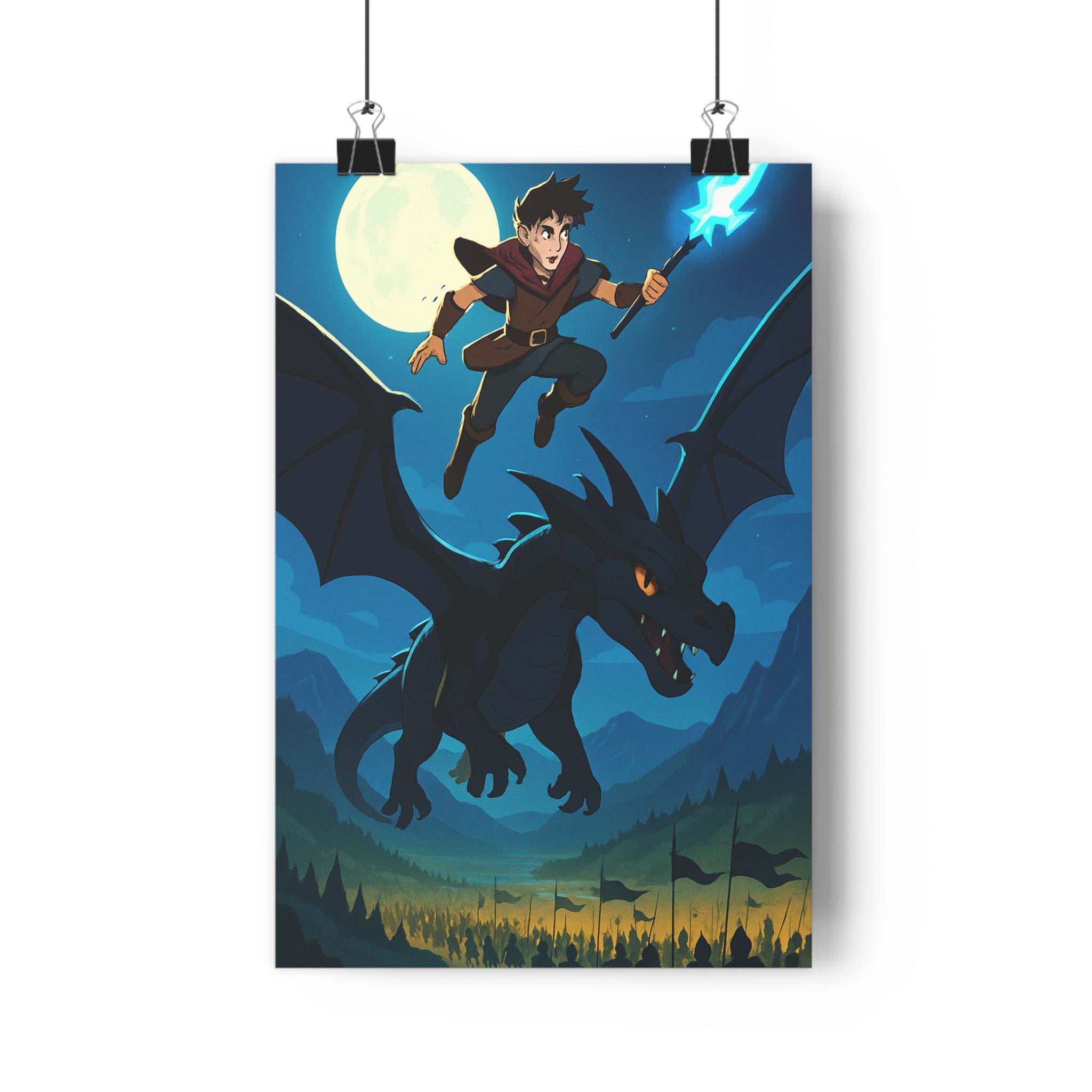 Poster décoratif anime fantasy épique noir mystique lumineux dragon chambre salon métalique magique qualité