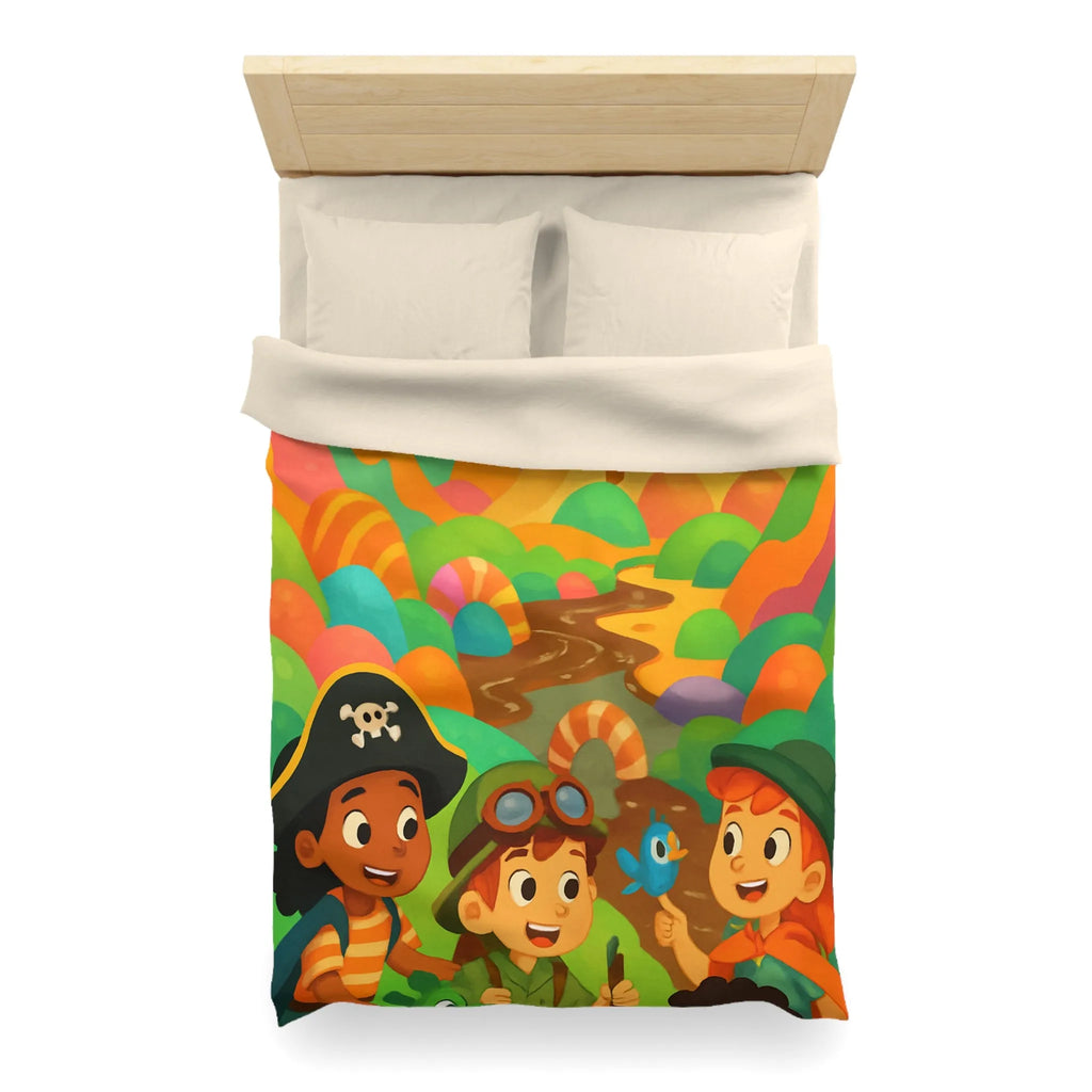 Housse de couette ludique pour enfants avec château et aventuriers aux couleurs vives