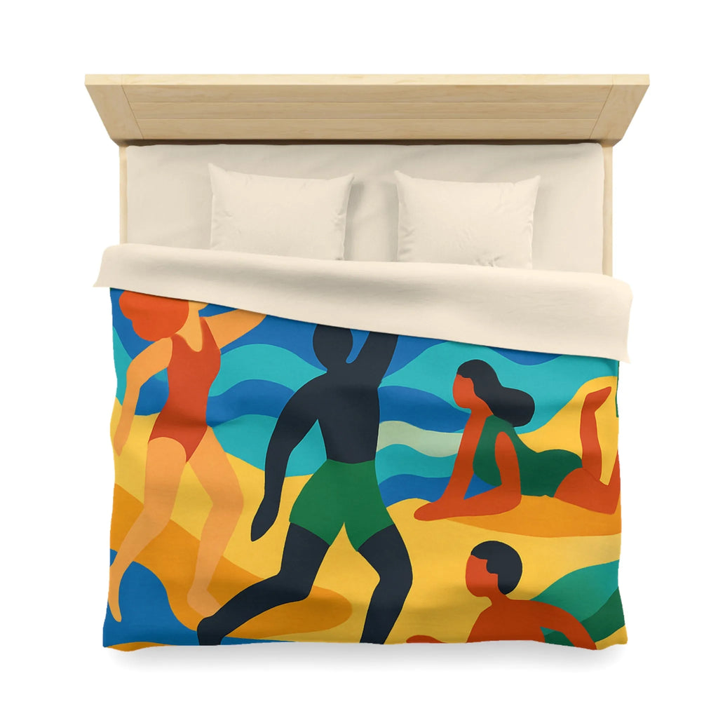 Housse de Couette Colorée Motif Plage Tropicale avec Palmiers et Activités Ludiques