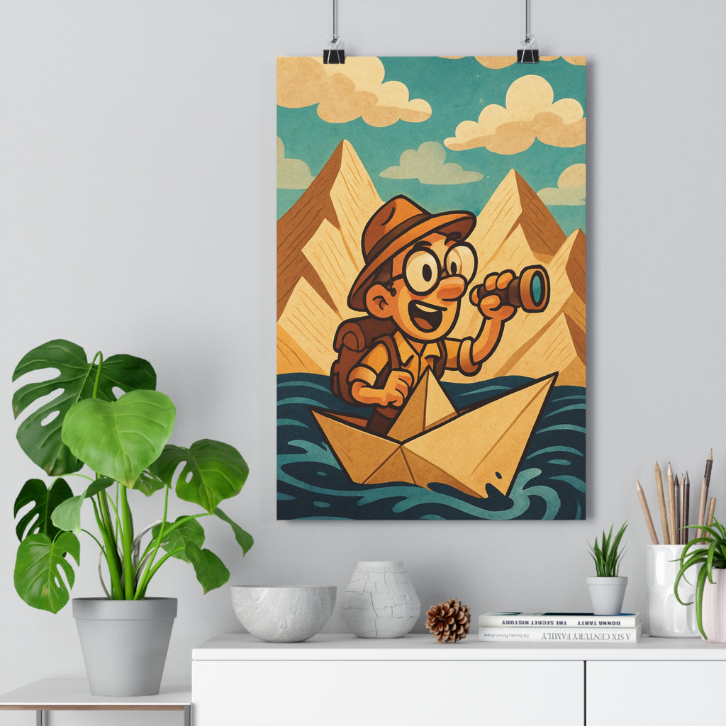 Poster décoratif aventure enfant dessin animé couleurs chaudes joyeux mural chambre exploration maritime ludique