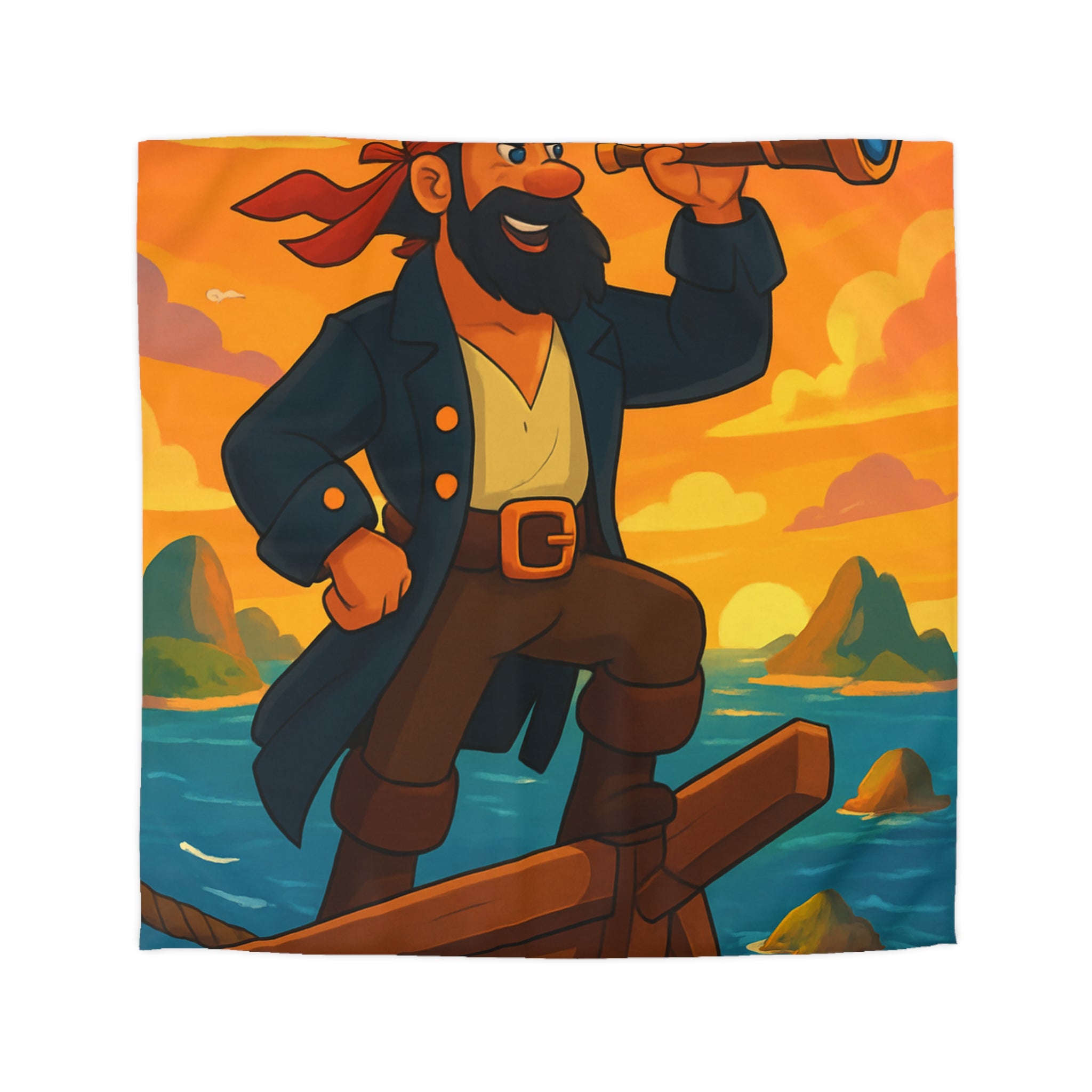 Housse de couette pirate flamboyant explorant les mers au coucher de soleil épique