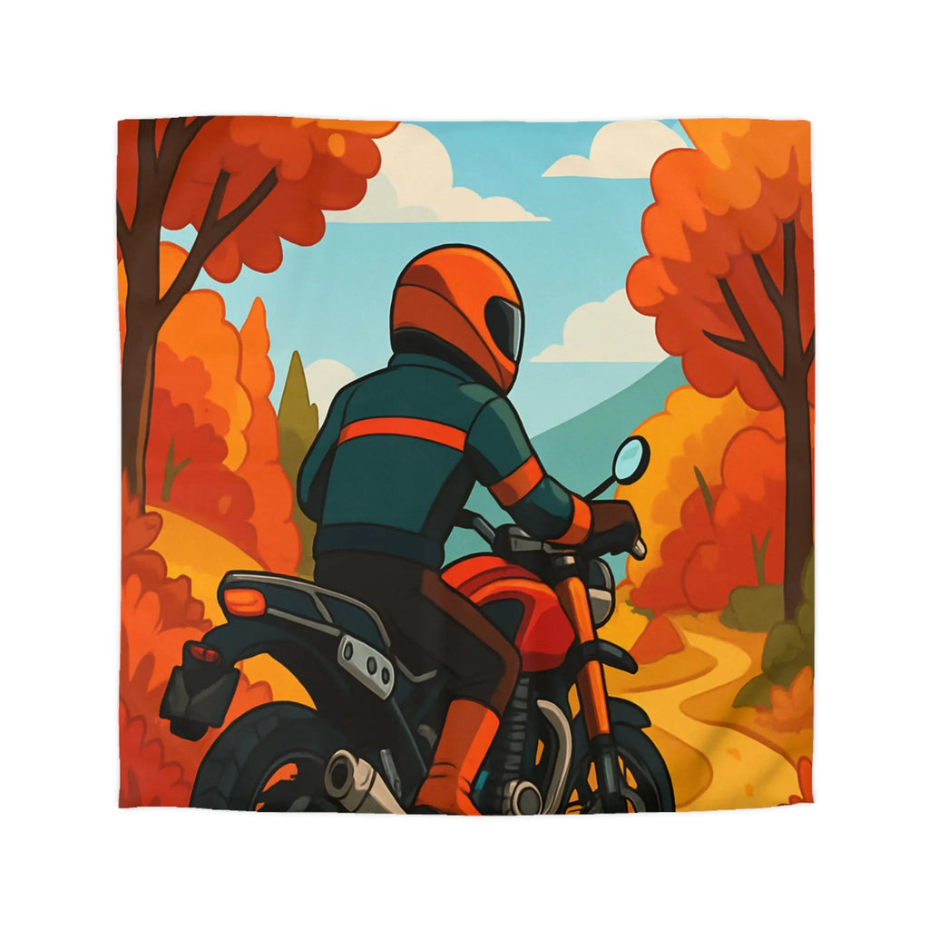 Housse de couette avec motif automnal de motard et nature aux couleurs vives