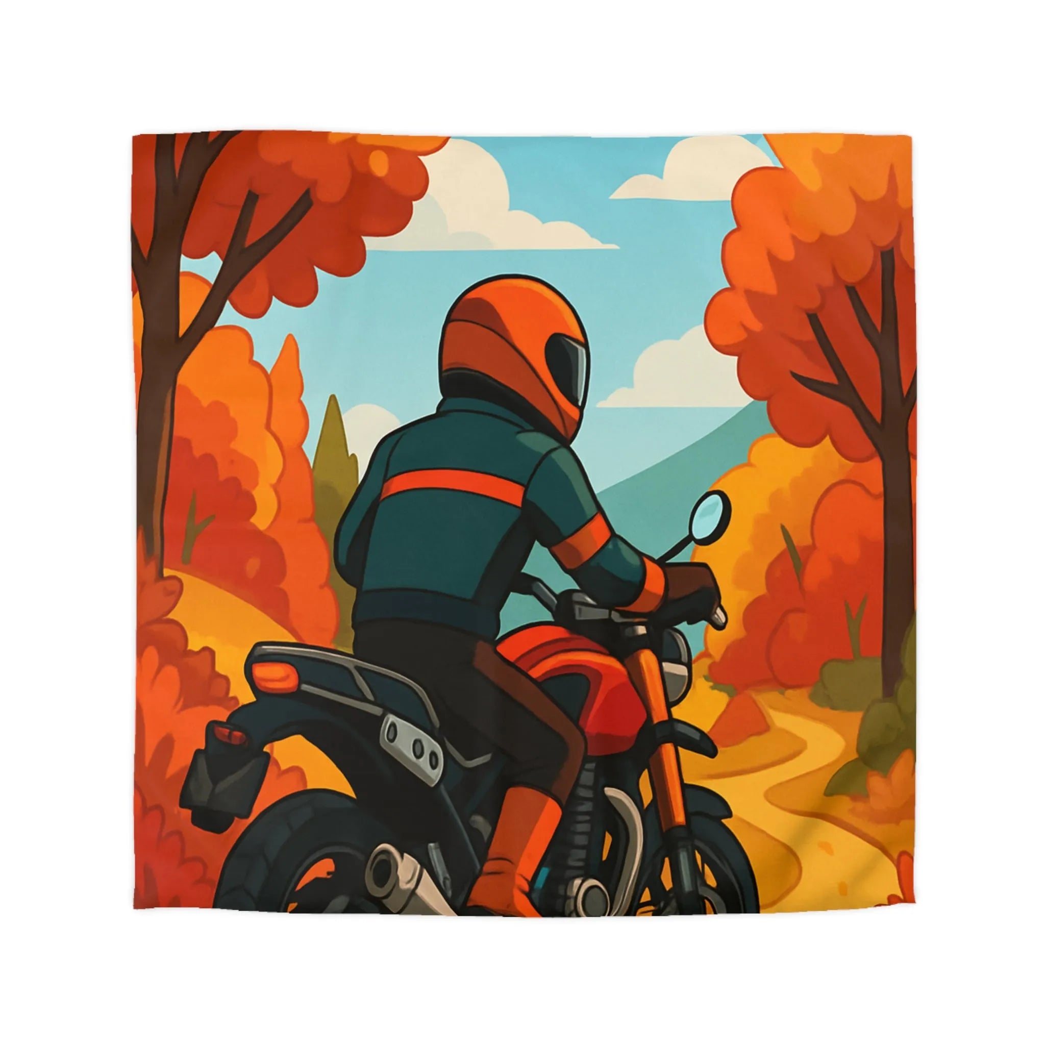 Housse de couette avec motif automnal de motard et nature aux couleurs vives