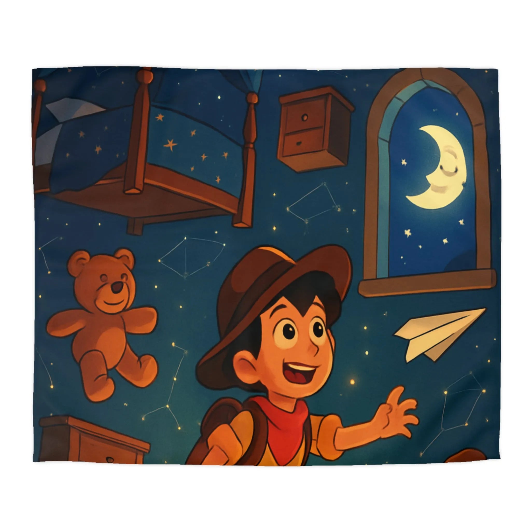 Housse de couette enfant rêveur avec motifs étoilés et décor céleste féérique