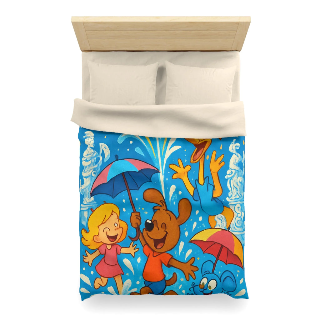 Housse de couette joyeuse avec animaux et enfants sous feux d'artifice colorés