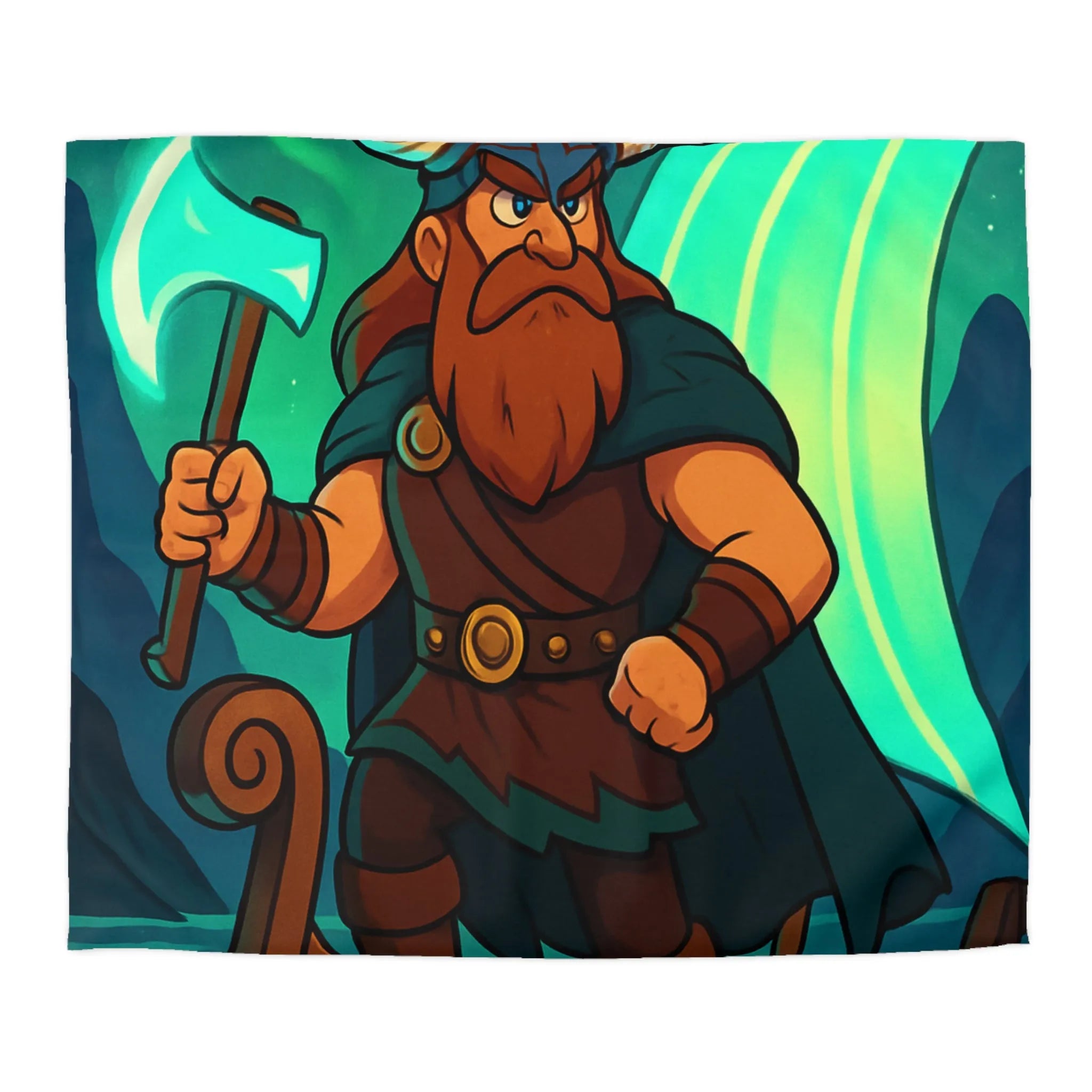 Housse de couette épique viking avec aurore boréale et bateau en pleine mer