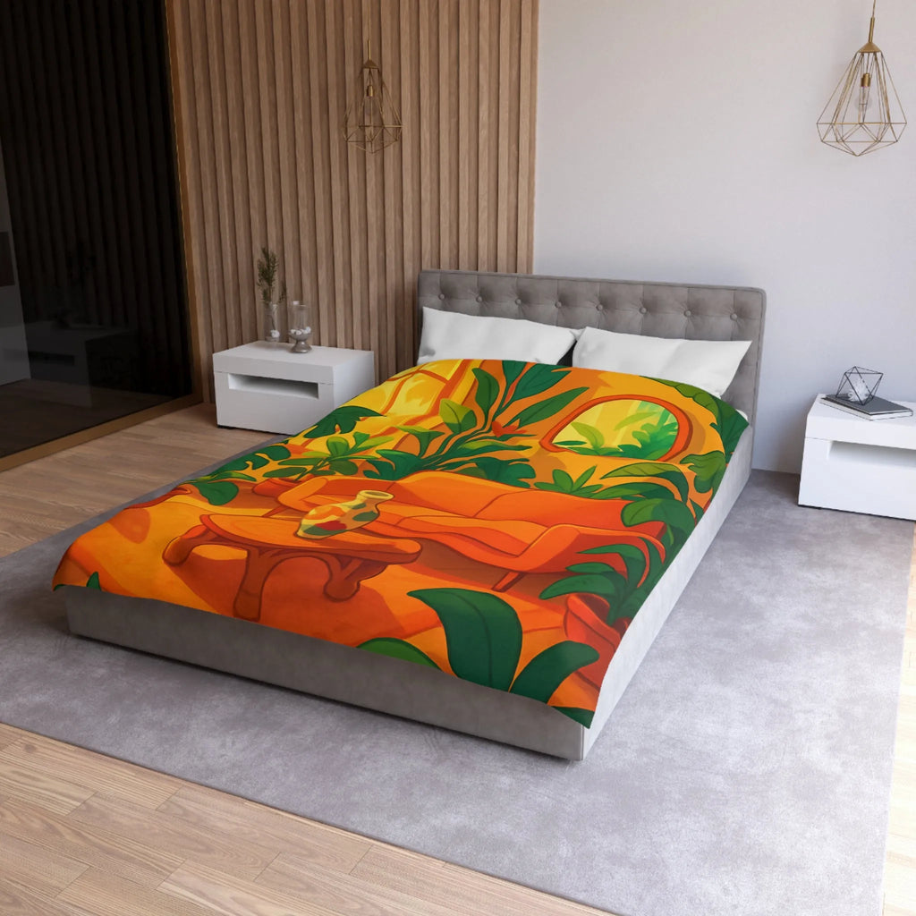 Housse de couette avec motif jungle moderne, ambiance chaleureuse et couleurs éclatantes