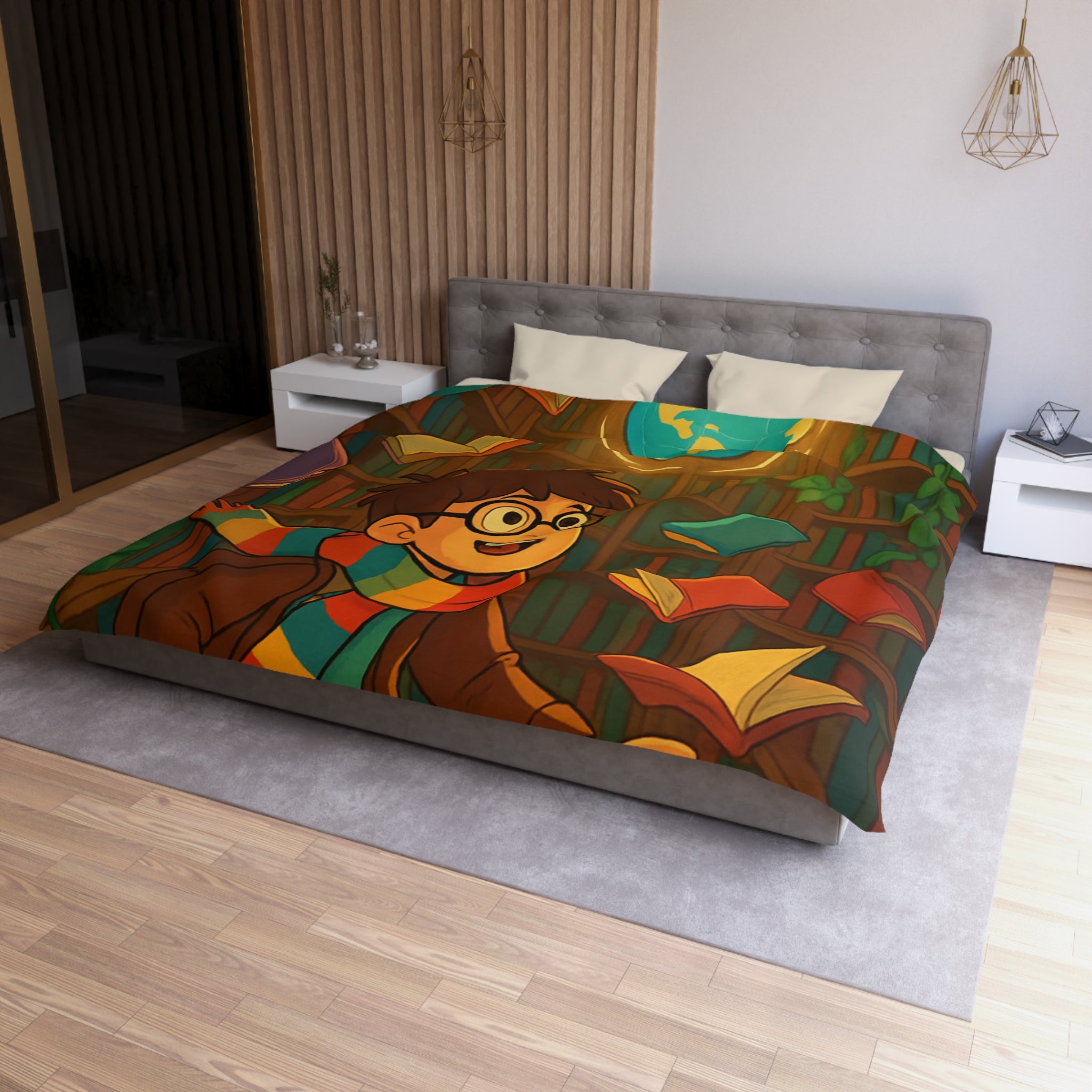 Housse de Couette Microfibre Motif Créatif Original Style Contemporain Chambre Élégante