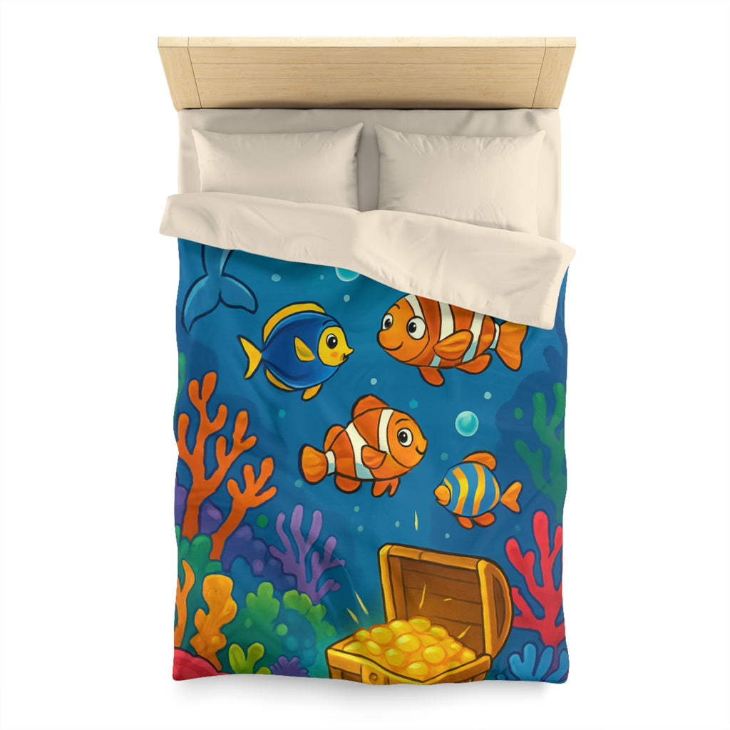 Housse de couette océan coloré avec animaux marins et coffre au trésor