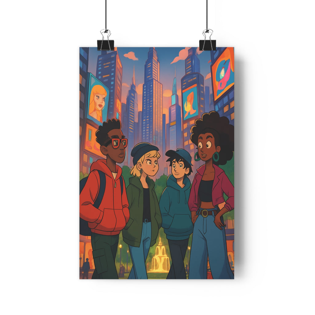 Poster décoratif moderne animé urbain New York gratteciels lumineux orange salon intérieur dynamique 30x46