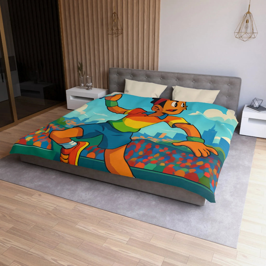 Housse de couette colorée avec joueur de tennis sautant en plein match estival